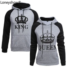 2017 KING Queen Crown Print Unisex Men Women Autumn Hoodies Slim Sweatshirt for Couple Lovers Winter Patchwork Hooded Pullovers