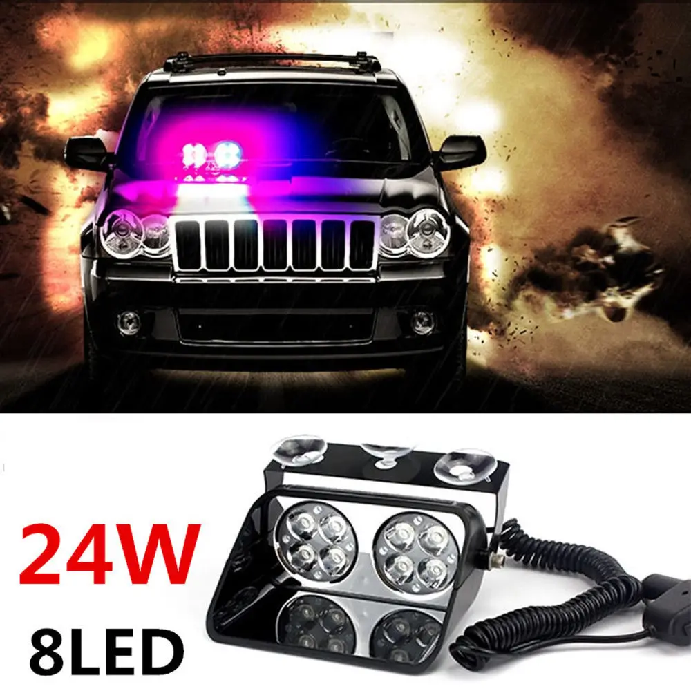 CYAN SOIL BAY Car 8 LED Red Blue Police Strobe Flash Light Dash Emergency Flashing Light