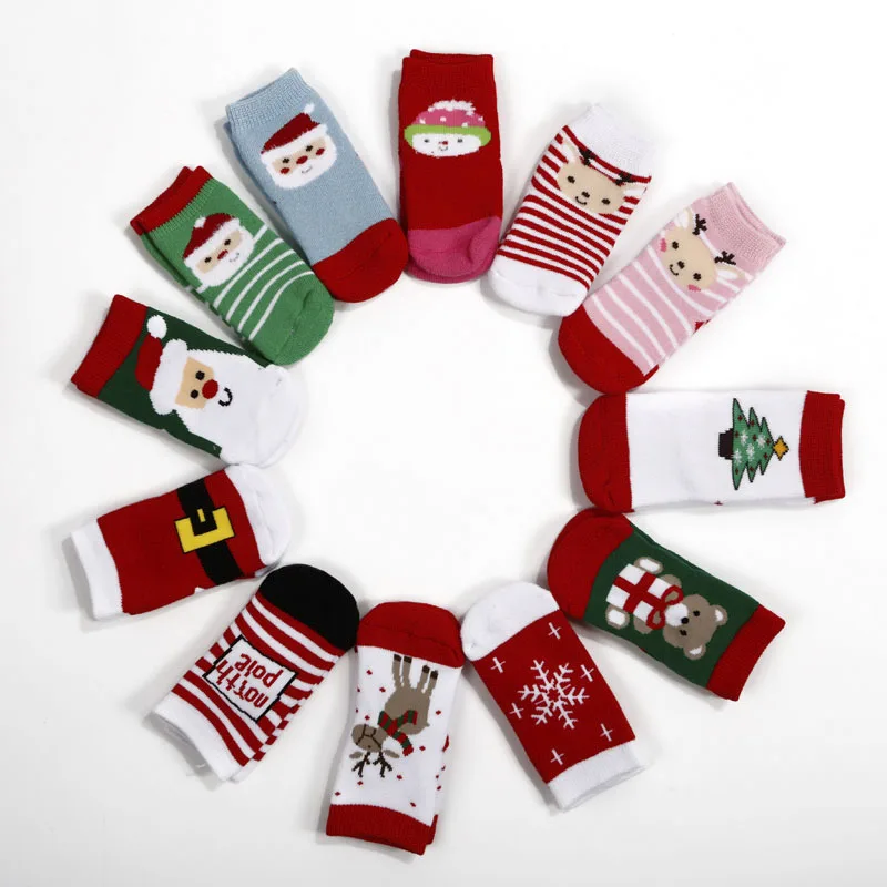 2017New Baby Christmas Socks 6pairs/lot Cute Warn Thicker Towel Material Red Santa Claus Stripe