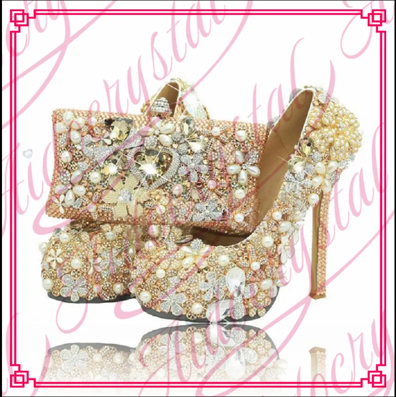 Beautiful Gold Color Shoes and Matching Clutch Bag Italian Shoe for Wedding and Party Italy Shoe