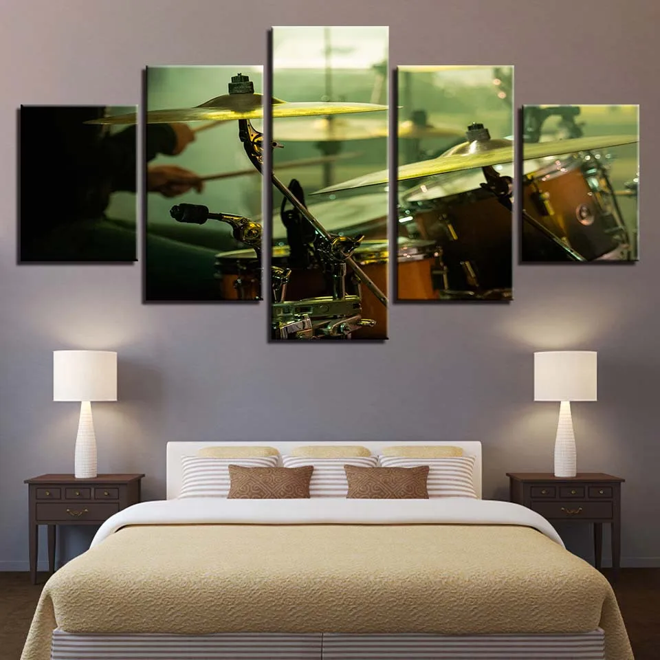 HD Prints Home Decor Canvas Painting 5 Pieces Drum Wall Art Musical Instruments Modular Pictures For Living Room Artwork Poster