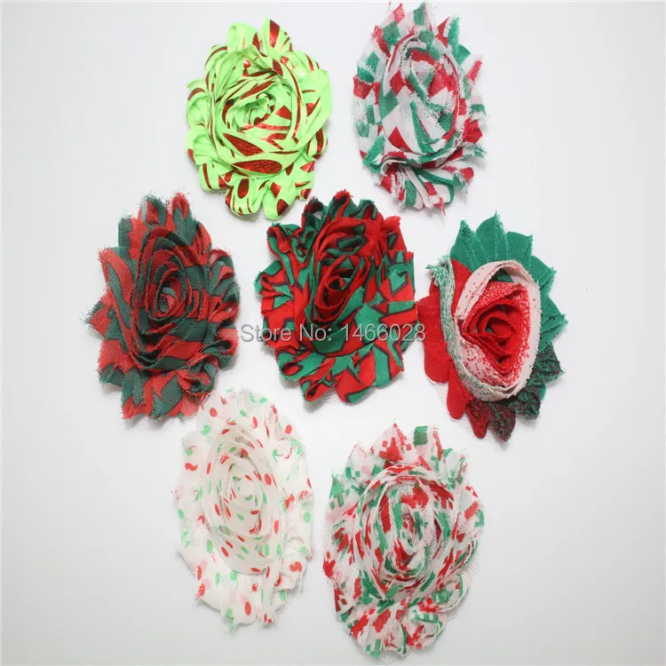 75 ярдов/Лот, аксессуары для волос 2,5 ''chiristmas потертые цветы, ободки для головы потертые цветы