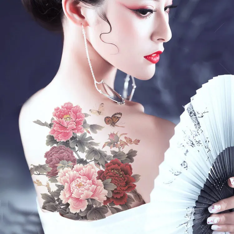 Grande à Prova Flor de Lótus Arte na Volta Tamanho Dlarge Água Tatuagem Temporária Peônia Ameixa Lobo Peixe Corpo Tatto Adesivos Flash Tatuagens Falsas 32 Cheap Tatuagens temporárias