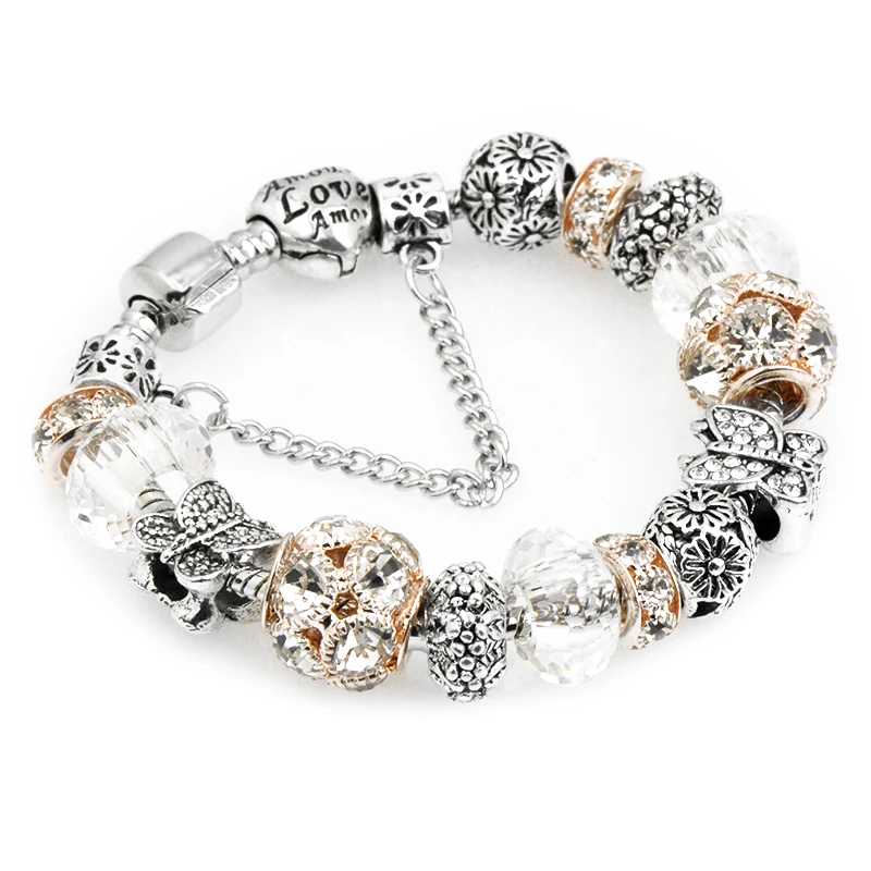 

Women's Bracelet Retro DIY Crystal Women Bracelet With Petals Friendship Bracelets&Bangles Homme Christmas Birthday Gift