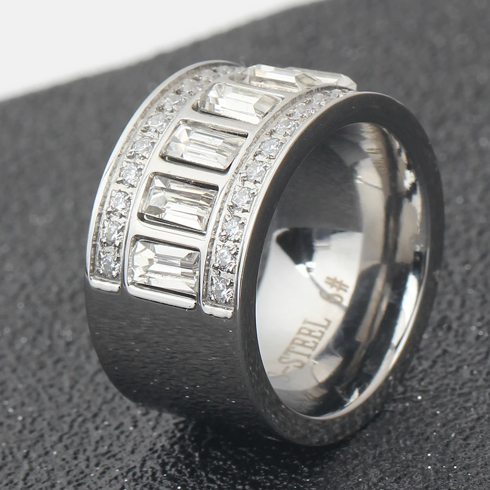 Women Men's Ring Stainless Steel Wedding Ring With Cubic Zirconia Party Jewelry USA Size