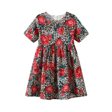 Girls Dresses Spring Summer 2-10T Flower Dress Floral Draped A-Line Dress Girl Short Knee-Length Dresses Regular O-Neck kids girls summer dress red yellow solid color o neck flowers pattern a line knee length regular sleeveless girl dresses 5ds274