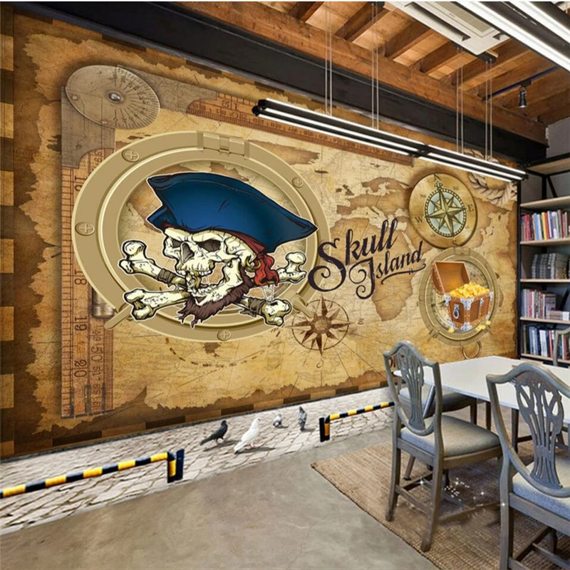 

beibehang Retro nostalgic pirate ship sailing TV backdrop custom large fresco wallpaper papel de parede para quarto