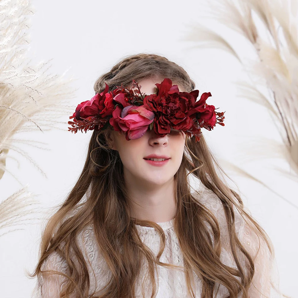 

HIYONG Fashion Photography Colour Flower Crown Wedding Flower Crown Women Elastic Headband Flower Boho Bride Crown Headpiece