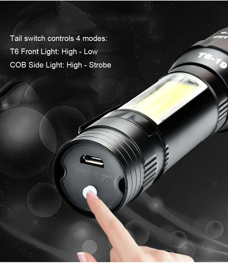 CLAITE T6 удара 4 режима факелы Передняя свет USB Перезаряжаемые Масштабируемые Мини светодиодный фонарик освещение lanterna Водонепроницаемый