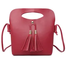 New Arrival Women Female PU Leather Shoulder Bag Simple Fashion Ladies Candy Color Tassel Bucket Tote Mini Handbag Popular