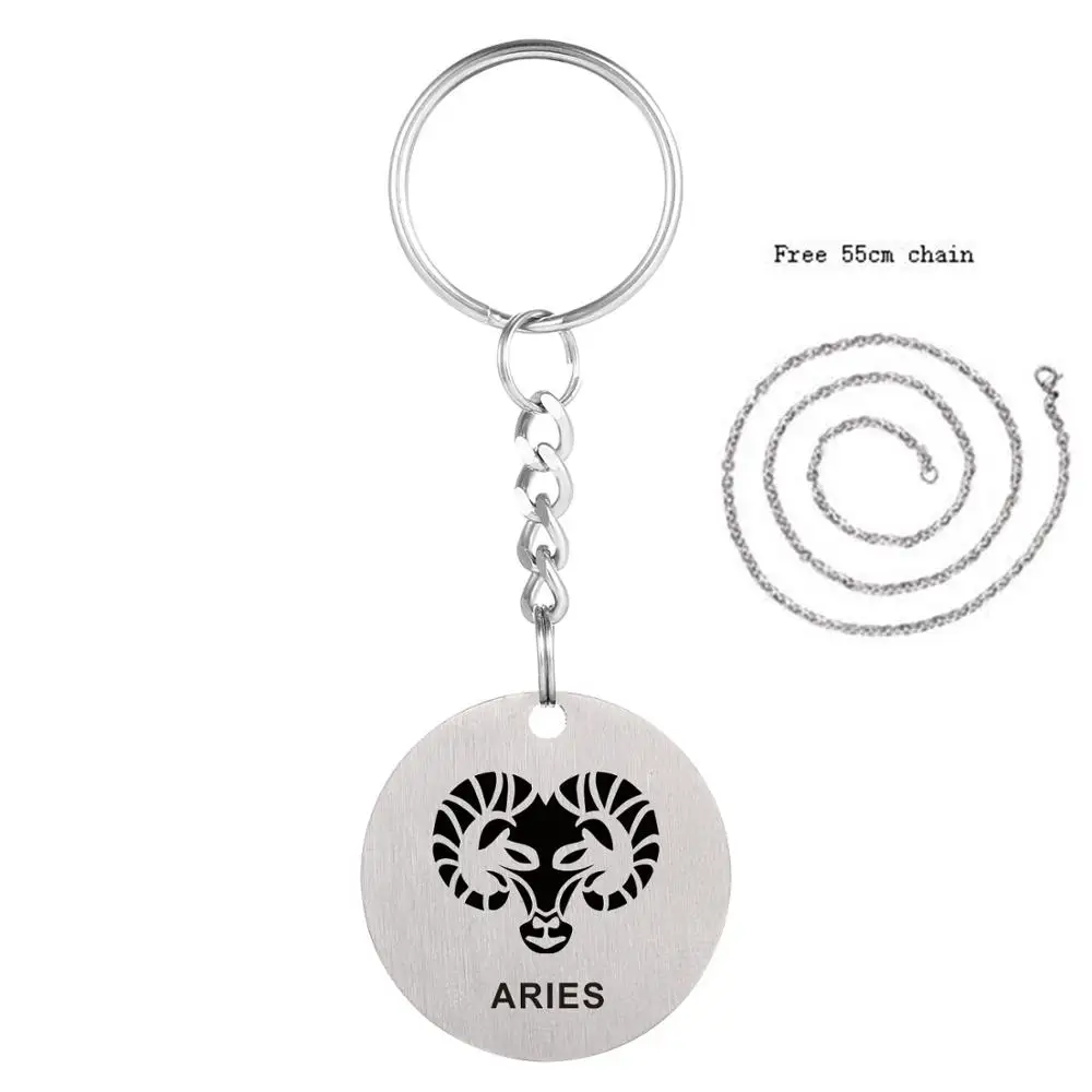 Aries 12 Созвездие брелок из нержавеющей стали винтажная Подвеска со знаком зодиака Овен/Телец/близнецы/Рак/Leo брелок - Цвет: Aries