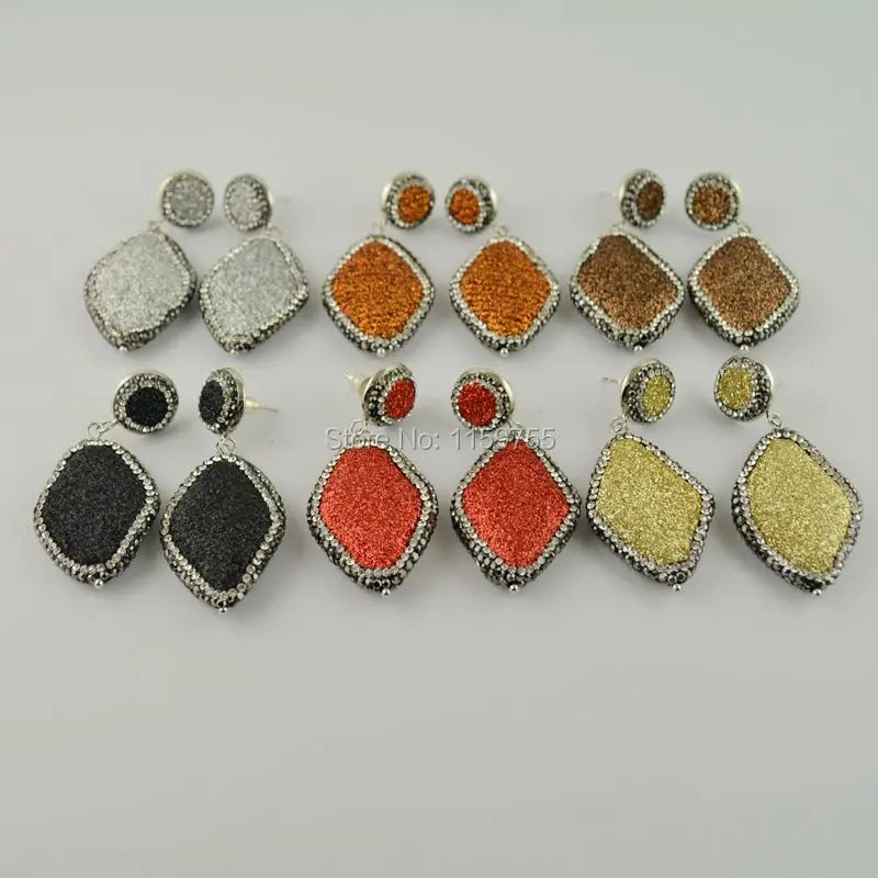 5Pair Mixed Color Rhombus Shaped Spray Painted Earring, Matte Style