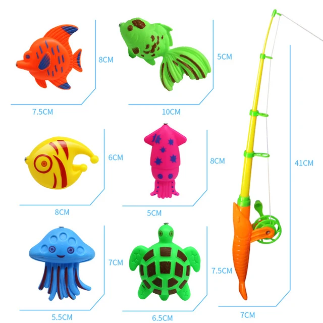 MagiDeal 1Set Fish Model Set Baby Magnetic Fishing Bath Time Water Toy for Bathroom Beach Outdoor Fun Kids Pretend Play Toys 6