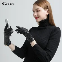 Женские кожаные перчатки Gours, черные перчатки из натуральной овечьей кожи, с возможностью работы с сенсорным экраном, GSL073, зима