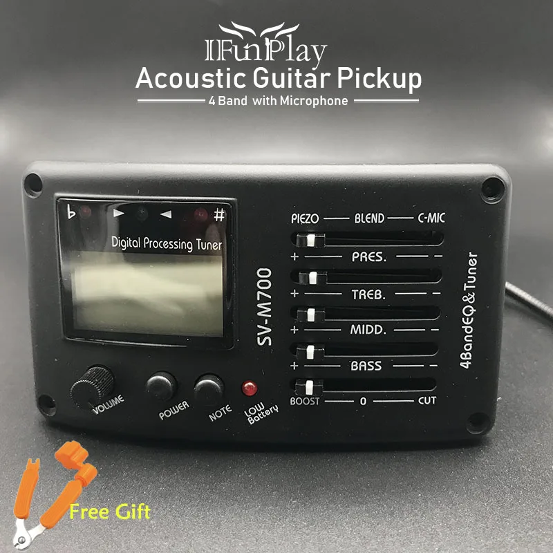 SV-M700 4 акустической гитары эквалайзер с тюнер и микрофон гитарный звукосниматель высокое качество звукосниматель для игры в стиле фолк черный