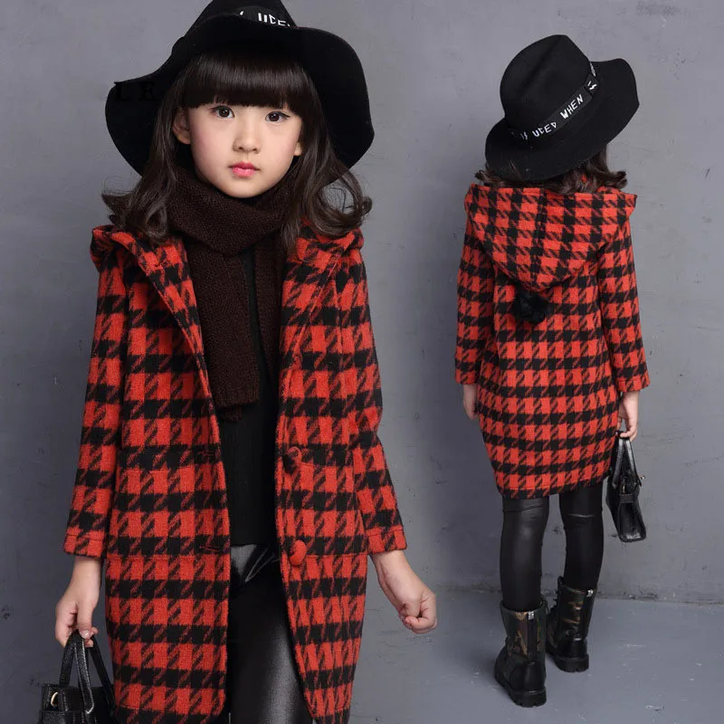 

2018 Brand Girls Autumn Spring Plaid Outerwear Children Princess Trench Coat Girls Lovely School Fashion Hooded Long Sleeve Coat