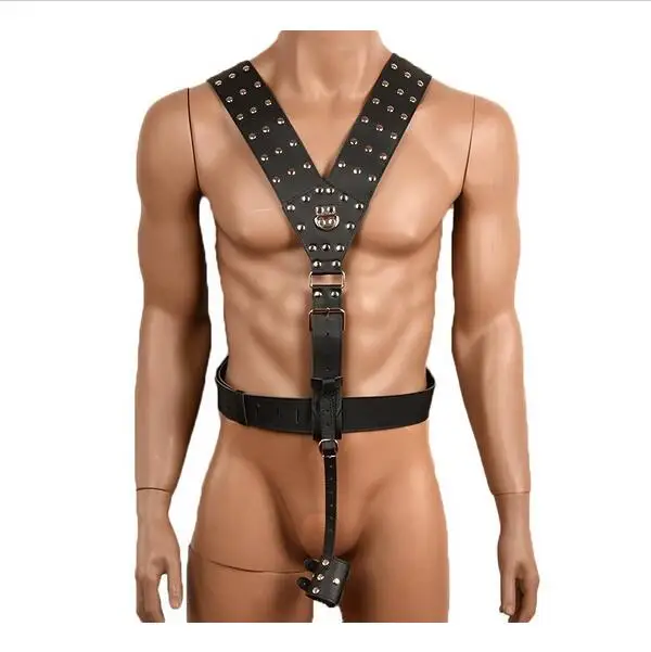 

Black PU Leather Sex Fetish Bondage Restraint Male Harness with Cock Ring Adjustable Sexy Men Harness Erotic Toys Sex Products