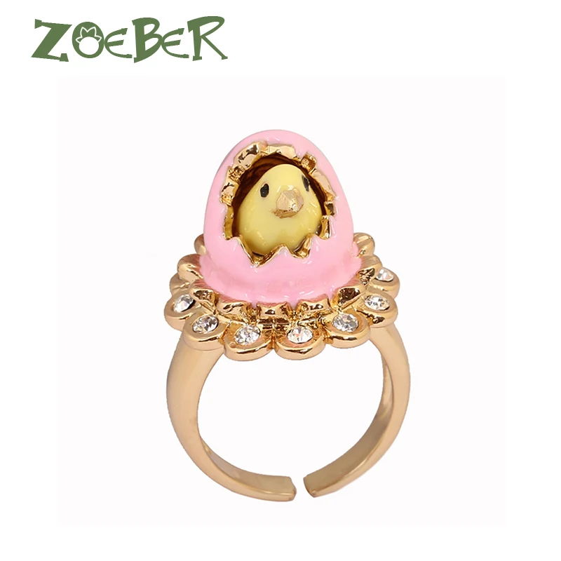 

Zoeber 3D Enamel Glaze Cute Chick Hatched Rings for Men Women Fashion Party Gift Unique Design Best Friend Gift Jewelry RJ2116