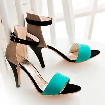 Plus Size 34-43 Pathwork Ankle Strap High Heels Women Summer Shoes Fashion Color Block Gladiator Sandals Free Shipping | Обувь