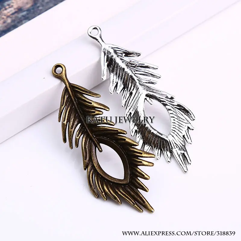 Vintage Peacock Feathers Charms Diy Metal Zinc Alloy Feathers Charms
