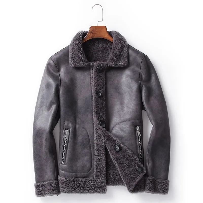 Лидирующий бренд, Мужская мотоциклетная куртка из овчины, настоящая Меховая куртка, замшевое пальто, меховая подкладка, ветрозащитные двусторонние куртки размера плюс 5XL