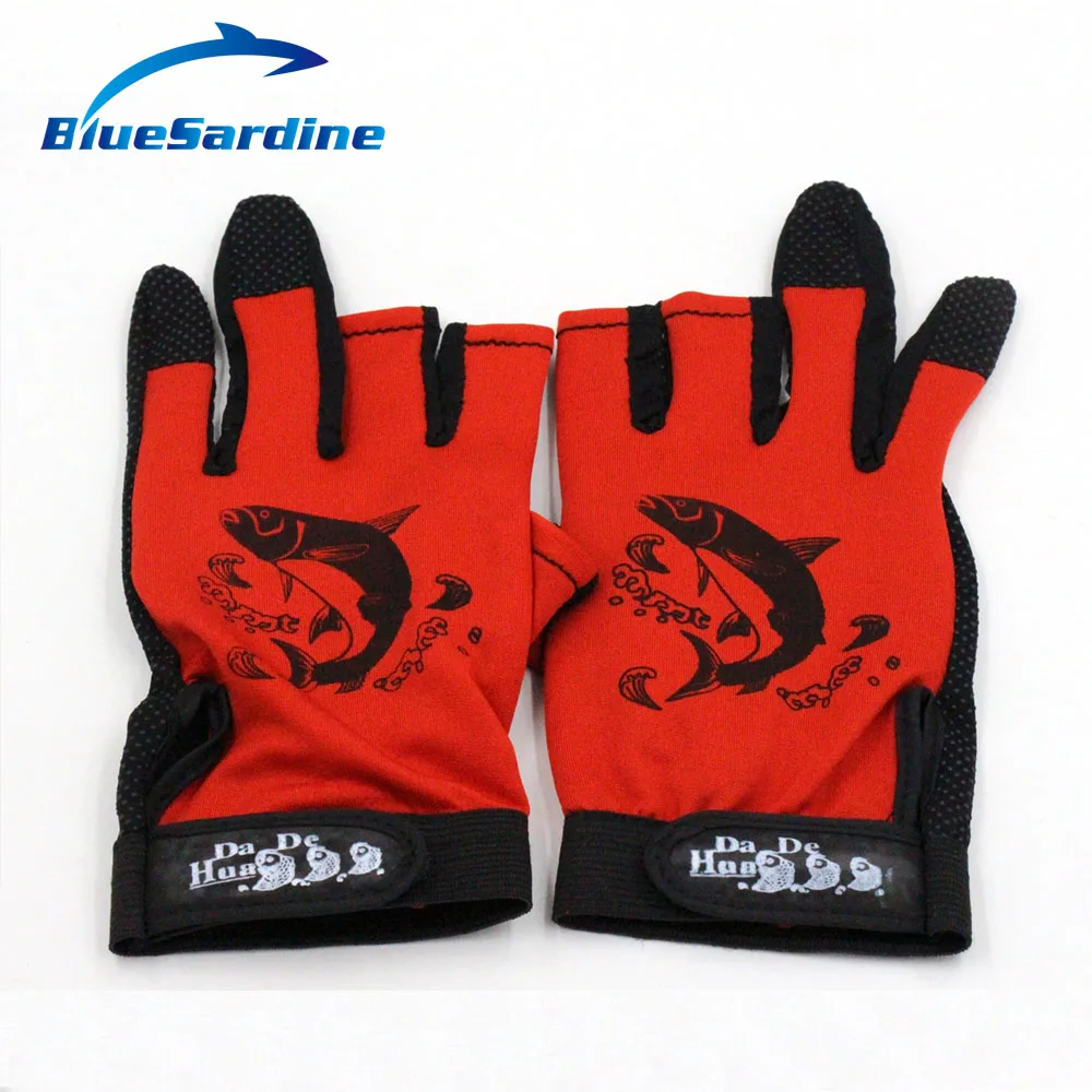 BlueSardine Fishing Gloves ANTI SLIP 3 Half Fingers Clothing Sport Skidproof Mesh Material