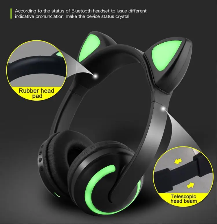 Bluetooth Animal Ear Headphones Women Flashing Glowing Cat Ear Headphones Gaming Headset LED Light Earphone R29