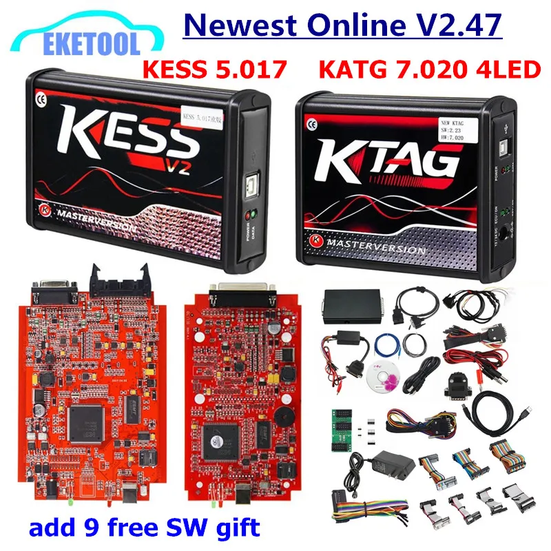 

KESS V5.017 V2.47 Red EU Online Red PCB 4LED KTAG V7.020 SW2.25 No Tokens Limited Master Version Add 140 Protocols KESS V2.47