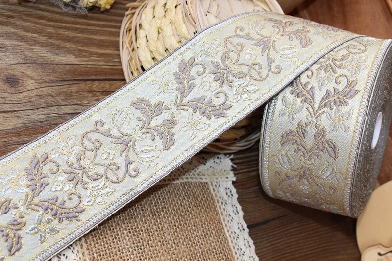 

5 ярдов/Лот, тканая жаккардовая лента, вышитые цветами, 5,7 см, ls-0014