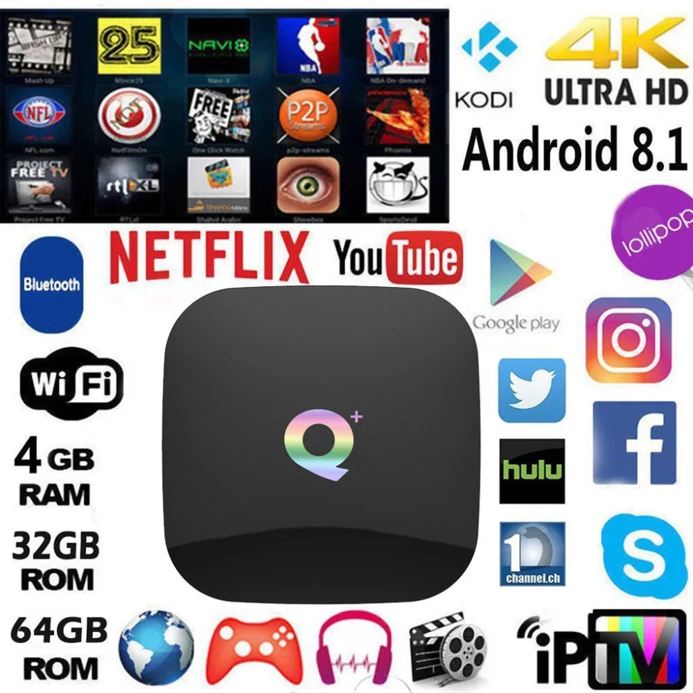 T95 Q Plus tv box 4 Гб 64 ГБ Android 8,1 tv box H6 Quadcore cortex-A53 2,4 ГГц двухъядерный процессор Wi-Fi 100 м 6K Media Player Смарт set top tv box