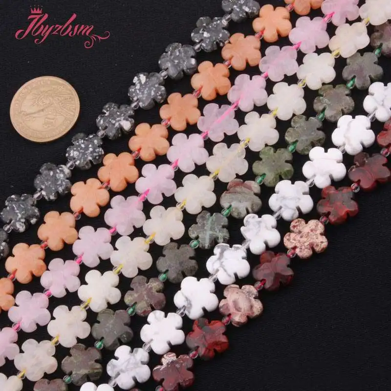 Kaufen 15mm Natürliche Stein Perlen Blume Form Perlen Für DIY Halskette Armbänder Ohrring Pandant Schmuck Machen Lose 15 \