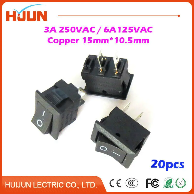 

20pcs 2Pin 15*10.5mm SPST On/Off Copper Boat Rocker Switch 3A/250VAC 6A/125VAC Car Dash Dashboard Truck RV ATV Home