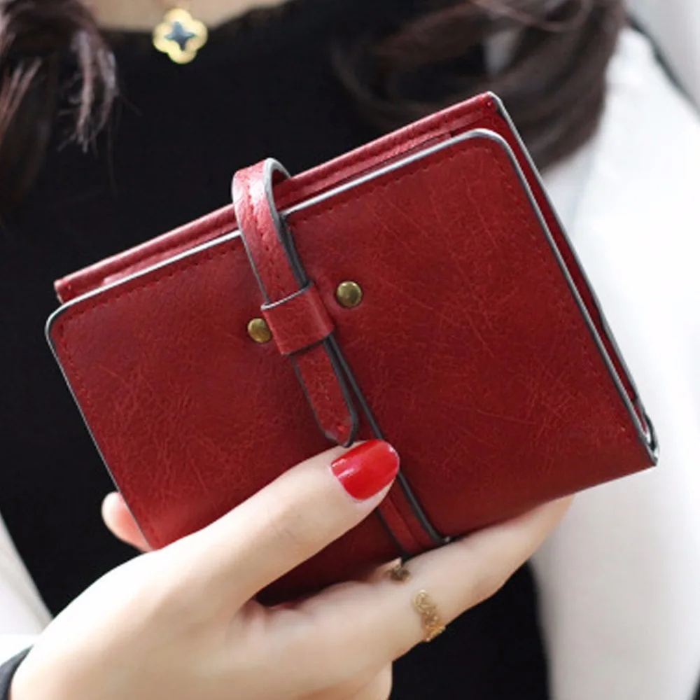 

2017 New Fashion Matte PU Leather Wallet Women Vintage short Cion Purse women Wallets Female High quality Card Holder feminina