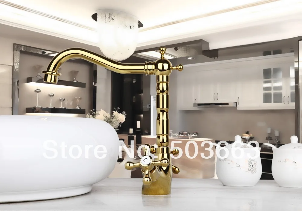 Hot Promotion Sales Golden Kitchen Swivel Basin Sink Deck Mounted Single Hole Ceramic Single Hole Faucet