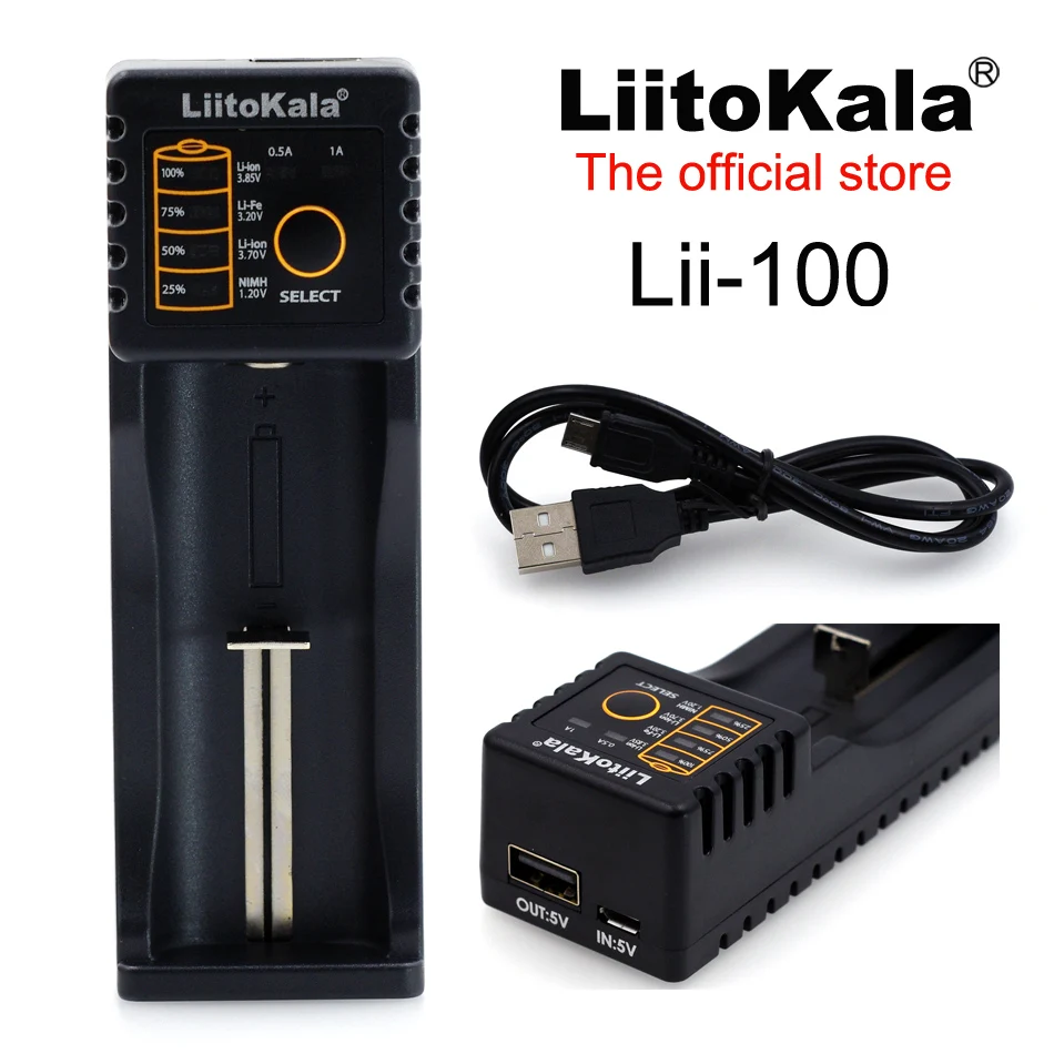 Умное устройство для зарядки никель-металлогидридных аккумуляторов от компании Liitokala: Lii-100 1,2 V 3,7 V 3,2 V 3,85 V AA18650 18350 26650 10440 14500 16340 21700 зарядное устройство для никель-металл-гидридных и литиевых аккумуляторов Зарядное устройство для электронной сигареты