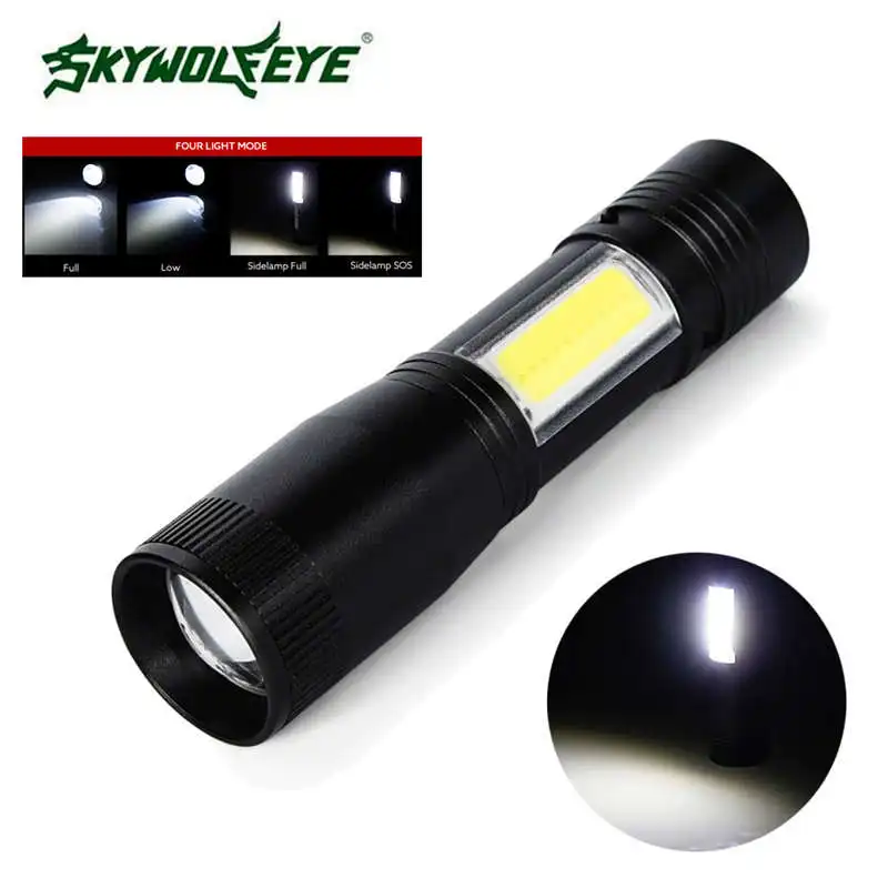 Super Bright Zoomable Mini LED Flashlight XPE Q5+COB LED Torch Lamp Penlight AA14500 4 Modes powerful led flashlight #4A30 (9)