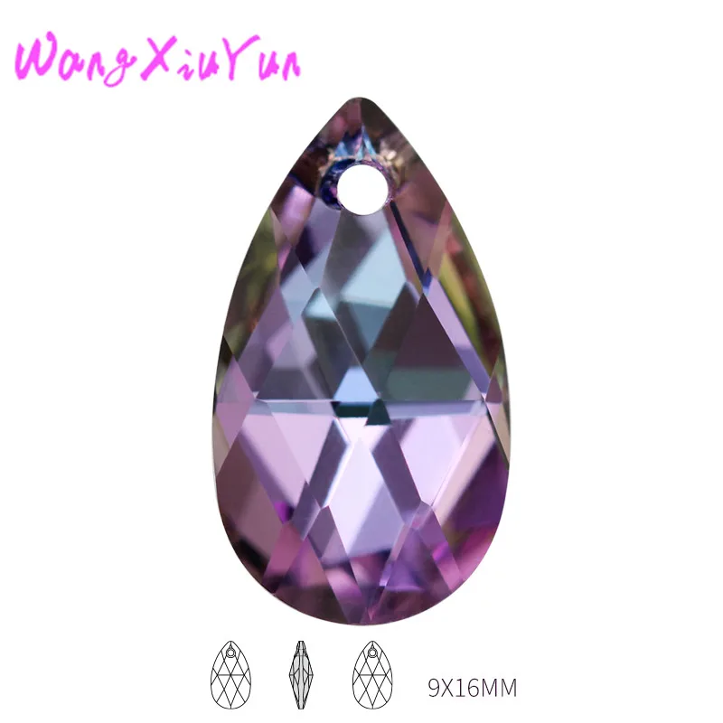

One Hole Glass Crystals 9x16mm Drop shape Clear AB Blue Shell Color.. Clear AB For Jewelry Lamp earring necklace Pendants