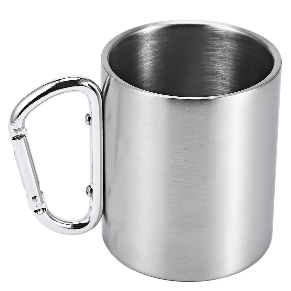 220ML Stainless Steel Zakka Coffee Mug Tea Cup With Handle Carabiner