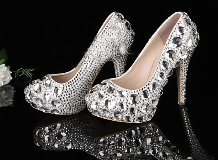 Великолепная Роскошная Свадебная обувь на высоком каблуке с платформой для женщин, вечерние модельные туфли для выпускного вечера свадебные туфли на высоком каблуке с кристаллами