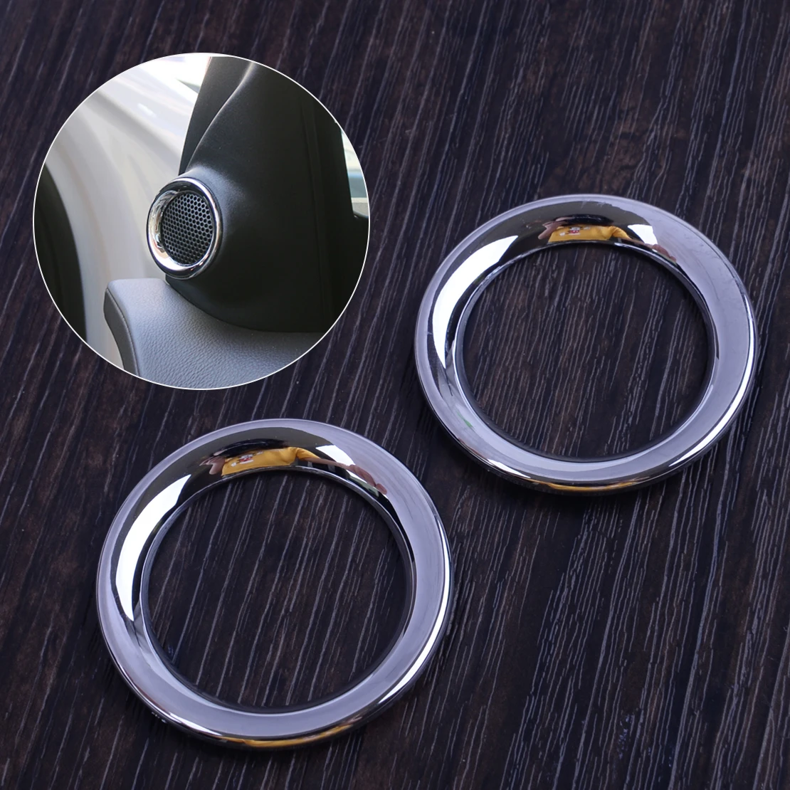 CITALL 2pcs ABS Chrome Decor Ring Front Door Sound Stereo Speaker Cover