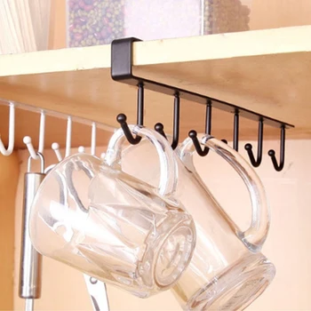 

Iron Hanging Hooks Kitchen Cabinet Storage Rack Multifunction Wardrobe Finishing Rack Seamless Nail-Free 6 Hook Kitchen TOOL