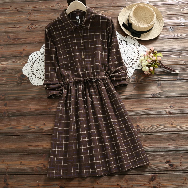 

Spring autumn 5 colors women long sleeve plaid dress 2018 new arrival vintage ladies dresses