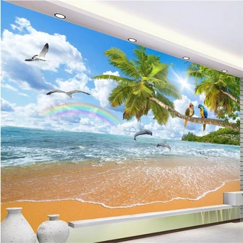 

beibehang Wallpaper Custom Mural Wallpaper Romantic Sea Coco Parrot Landscape Maldives 3D Underwater World Dolphin Background