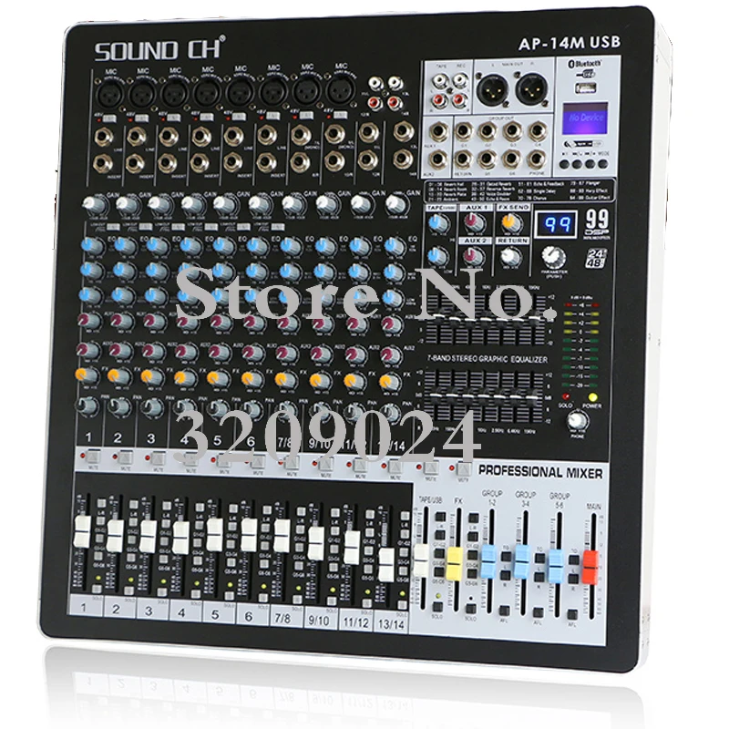 14 Channel Mixer 99 Kinds of Digital Effects 6 Group Output Dual 7 band Equalizer Bluetooth
