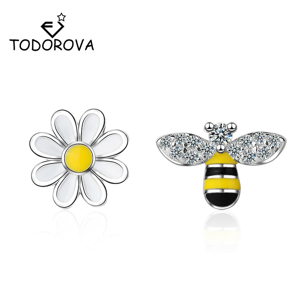 

Todorova Lovely Asymmetric Bee Sun Flower Zircon Crystal Earrings for Women Girl Korean Style Earrings
