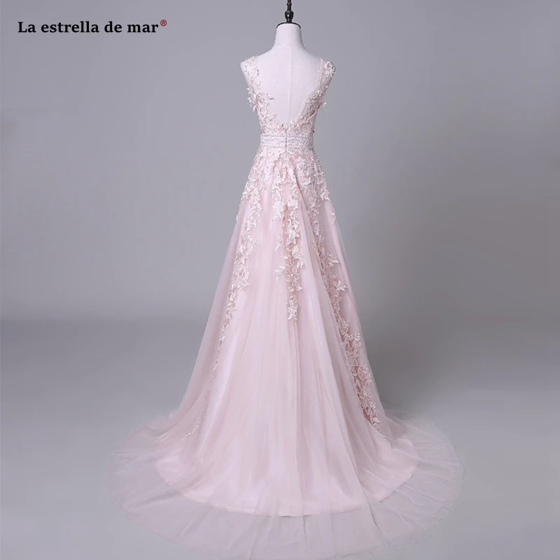 Vestido de madrinha de casamento longo Новый сексуальный V шеи тюль Румяна розовые нарядные платья богемные пляжные свадебные Свадебная вечеринка