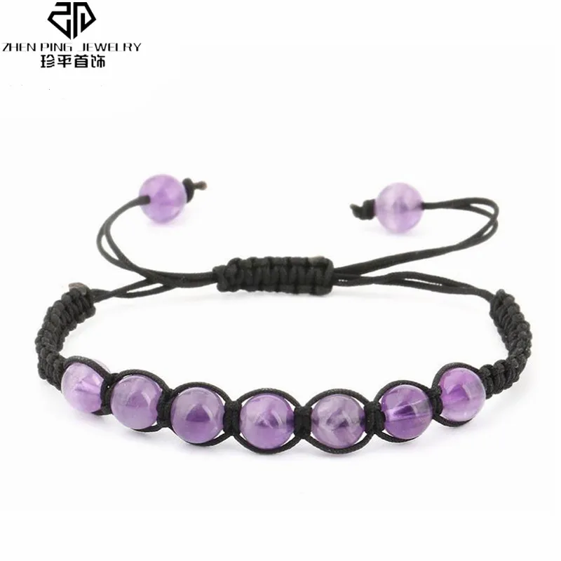 Purple Beads Adjustable Bracelet Trendy Natural Stone Charm Round Beads