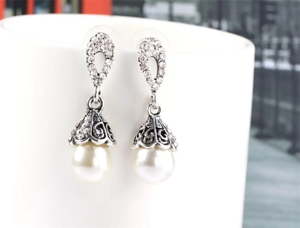 Vintage Jewelry Gray/White Imitation Pearl Earrings Women Wedding Earings