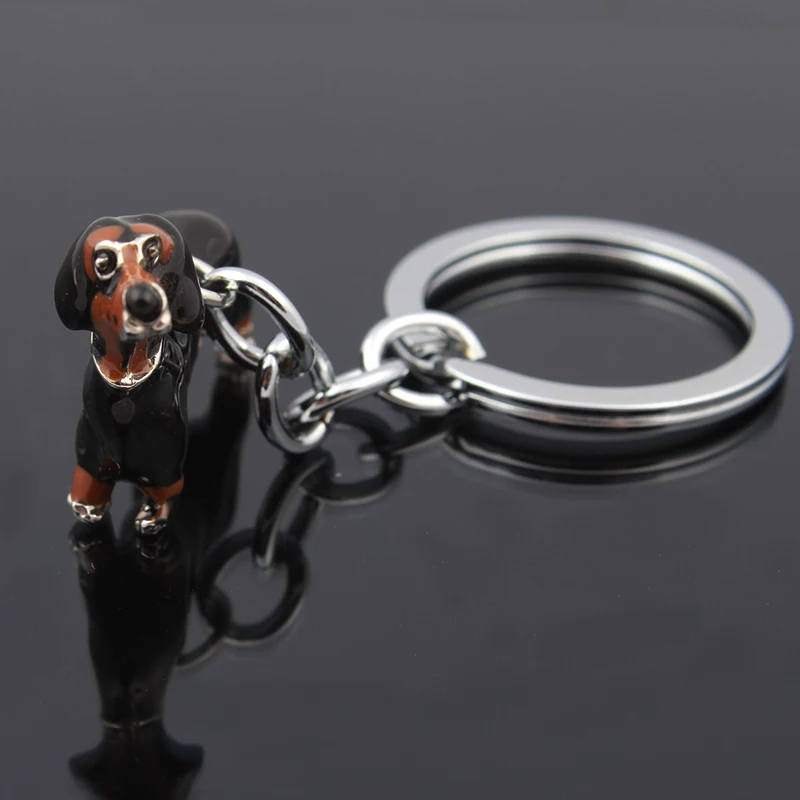 XIAOJINGLING 3D брелок для ключей с собакой, брелок для ключей для автомобиля, черное кольцо из эмали, Сплав животных, таксы домашние любимцев, брелок для ключей, держатель для ключей для женщин и мужчин, подарки