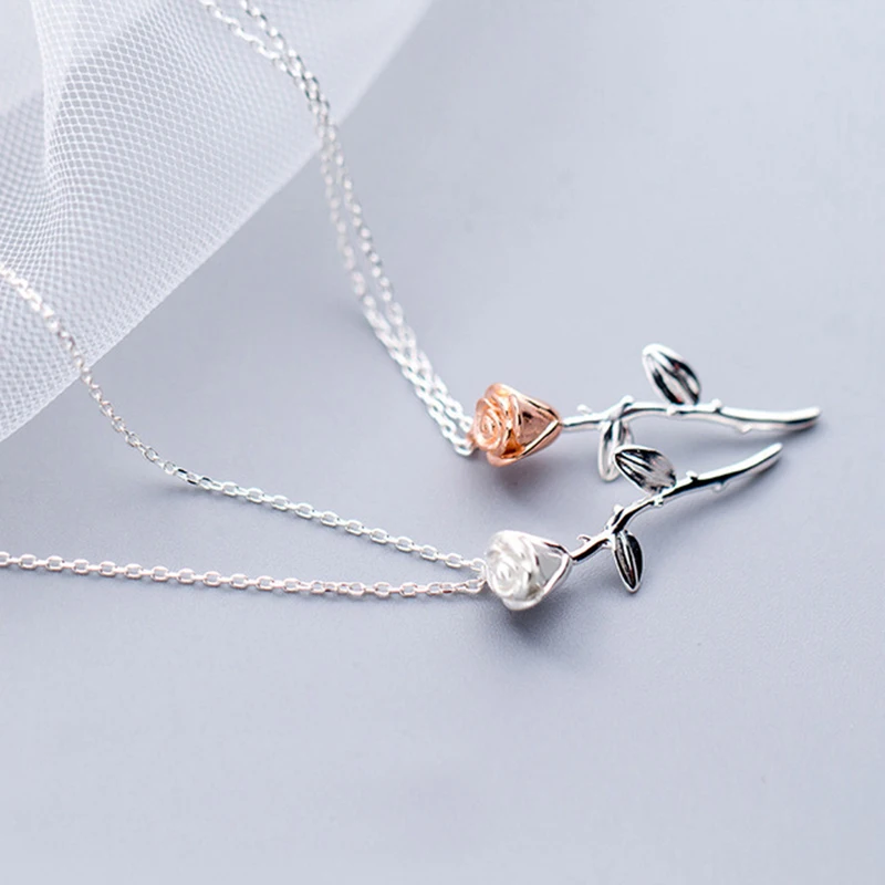 

DXJEL 925 Sterling Silver Personality Rose Flower Pendant Necklace Boho Fashion Jewelry Accessories Choker Clavicle Necklace New